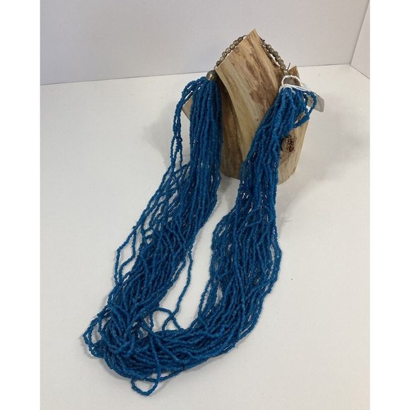 Vintage Artisan Blue Apatite MultiString Beaded Women's Necklace 16" - Picture 1 of 5